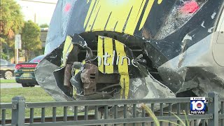 Driver hospitalized following crash involving Brightline train in Pompano Beach [upl. by Mayne]