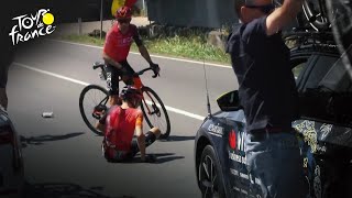 Wout van Aert Laurens De Plus crash during Stage 2 of 2024 Tour de France  Cycling on NBC Sports [upl. by Adest]