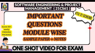 SEPM Imp Questions Module WisePASSING PACKAGESoftware Engineering ampProject Management 21CS61vtu [upl. by Arraeis]