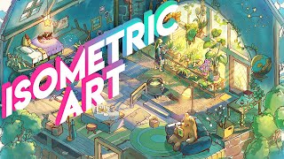 ISOMETRIC ART detailed MAGICAL HOME illustration process painted in PROCREATE [upl. by Didi77]