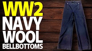 WW2 US Navy Blue Wool Bellbottom Trousers 30W x 29L  USN Button Flap Front Pants History [upl. by Daffy]