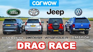 VW Amarok v Land Cruiser v Land Rover Discovery v Jeep  DRAG RACE ROLLING RACE amp TES PENGEREMAN [upl. by Ecerehs981]