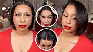 ONLY 100  YAKI BLUNT CUT HUMAN HAIR BOB WIG  GLUELESS OR ADHESIVE  FT MYFIRSTWIG [upl. by Knight]