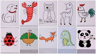 Easy Animals to Draw For Practice  Cute Animal Drawings for Kids [upl. by Anirdna487]