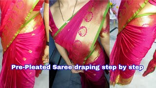 How to wear pre pleated saree  pre pleating saree draping  how to drape pre pleated saree  Saree [upl. by Connelly93]