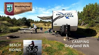 Camping in the Desert Fox Toy Hauler and Beach Riding Fat Tire E Bikes [upl. by Ahsirak]