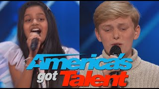 AMERICAS GOT TALENT GOLDEN BUZZERS  PRANYSQA MISHRA V REID WILSON [upl. by Ewer]