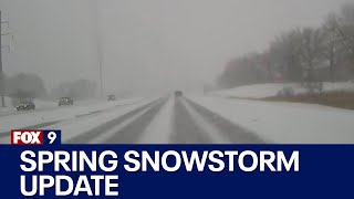 Minnesota weather Spring snowstorm update 830 am Tuesday [upl. by Rosabel58]