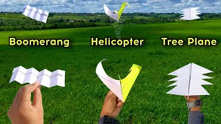 Best 3 flying new boomerang paper flying 3 helicopter plane best plane boomrang tree helicopter [upl. by Oxford690]