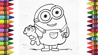 Minion drawing colouring and painting for kids minions movie minion cartoon minions the rise [upl. by Neibaf185]