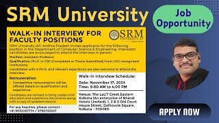 Walkin Interview for Assistant Professor Positions at SRM University  AP [upl. by Farra]