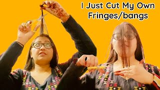 I Just Cut My Own Fringesbangs। How to Cut your Own bangs।Front Hair Cut at Home।Chish Beauty [upl. by Helaine]