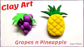 Easy Clay Art Fruits  Miniature Grapes Pineapple  Play Dough Miniature Crafts  Simple Tutorial [upl. by Mudenihc]