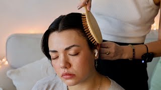 ASMR  Head Massage Scratches Hair Parting Brushing Adding Clips No Talking Real Person ASMR [upl. by Alemrac]