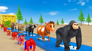 Paint amp Animals MammothGorillaLionDuckCowTiger Fountain Crossing Transformation Animals Cartoon [upl. by Regina]