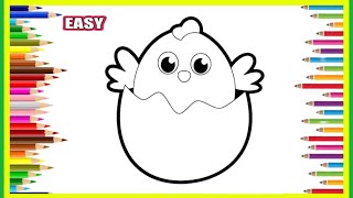 How to draw a cute chick for kids  Como desenhar uma menina gira para crianças 🐣🌈🎨 [upl. by Ahsiatal]