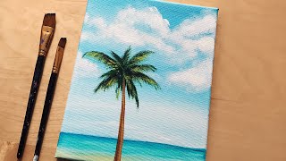 Palm Tree amp Ocean  Acrylic Painting for Beginners Step by Step Easy [upl. by Chelton]