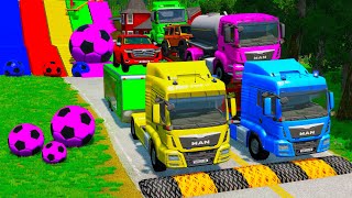 TRANSPORTING PIXAR CARS amp FRUITS WITH COLORED amp JOHN DEERE vs CLAAS vs TRACTORS  BeamNGdrive 962 [upl. by Larimer]