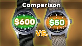 The 595 Hamilton Khaki Field Mechanical vs a 50 AliExpress Field Watch How do they Compare [upl. by Yorgerg860]