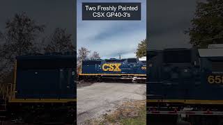 Two Freshly Painted CSX GP403s shorts trains locomotive csx [upl. by Ianaj]