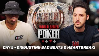 WSOP Main Event Day 5  BAD BEATS amp HEARTBREAK with Phil Ivey amp Adrian Mateos [upl. by Blayne280]