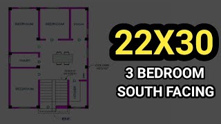 22x30 sqft house plan 3 bedroom  22x30 house plan south facing  22 ft by 30 ft house design [upl. by Costin981]