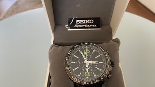 Seiko Sportura Chronograph Leather Strap Mens Watch SNAE97P1 [upl. by Orth]