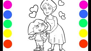 Dora and Mami Coloring Book Pages Art Colours for Kids with Colored Markers [upl. by Clevie400]