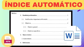 Crear Índice Automático en WORD 2023  100 Efectivo Norma APA 7° Edición [upl. by Fugere14]