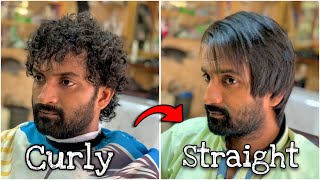 Mens PERMANENT Hair Straightening At salon100 NATURAL Curly Hair To Straight Hair Men Naturally [upl. by Ocirne]