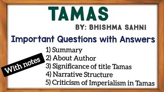 Tamas By Bhishma Sahni Important Questions and answers englishliterature [upl. by Llerrehs]