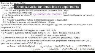 Devoir 1bac physique et chimie quantites de matiere et le nmb atomiquemassevaleur de volume Parie3 [upl. by Allecsirp]