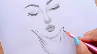 Easy way to draw a face  Pencil Sketch for beginners  Güzel Kız Çizimi [upl. by Ecnerat655]