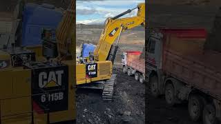 Caterpillar Excavator Loading Trucks With Two Passes [upl. by Llecram]