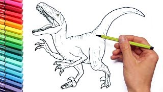 Drawing and Coloring Velociraptor Jurassic World  Dinosaurs Coloring Page For Children [upl. by Desiri]