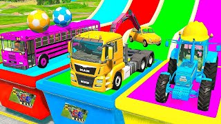 Double Flatbed Trailer Truck vs Speedbumps Train vs Cars  Tractor vs Train BeamngDrive 006 [upl. by Brittany352]