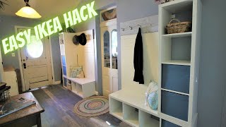 EASY IKEA HACKKALLAX Shelf UnitBuiltin Mudroom Bench and Storage [upl. by Gromme]