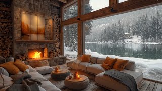 Soothing Jazz Music in A Cozy Living Room Space ❄️ Snowy Scene and Fireplace Sound for Relaxation [upl. by Tiernan]