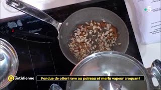 Coup dfood  Fondue de céleri rave au poireau et merlu vapeur croquant [upl. by Servetnick]