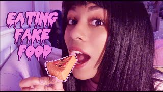 ASMR Eating FAKE Food Tongue Clicking Mouth Sounds Om Nom Nom Tapping [upl. by Ateekram]