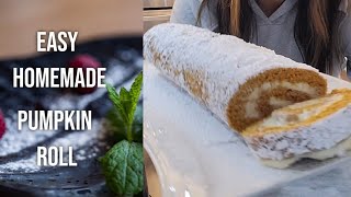 Simply DELICIOUS Pumpkin roll cake  How to make EASY pumpkin roll cake  Cream cheese filling [upl. by Minnaminnie]