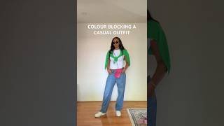 colour blocking a casual white tee baggy jean outfit fashion ootd levis [upl. by Yenettirb]