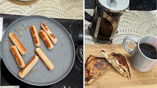 Evening snack coffee and sausage sandwich [upl. by Melvyn]