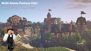 Minecraft Timelapse  MultiBiome Fantasy City World Download [upl. by Onileba465]