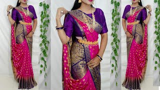 Silk Banarsi Saree Wearing new StyleSaree Draping style for wedding [upl. by Eoin521]