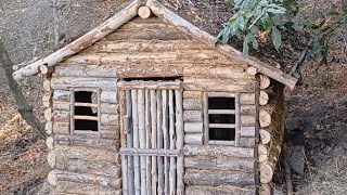 Wooden buildinglog cabin  Survival shelter [upl. by Camfort444]