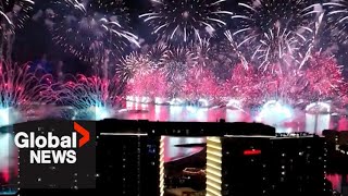 New Year’s 2023 Dubai skies light up with drones fireworks in recordbreaking bid [upl. by Sivam]