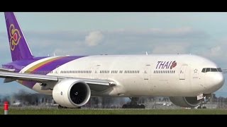 Plane Spotting ● Thai Airways 777300ER  Landing amp CLOSEUP Takeoff Melbourne Airport [upl. by Alhsa]