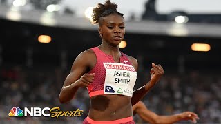 Dina AsherSmith survives Mujinga Kambundjis push wins Diamond League 200m  NBC Sports [upl. by Llehcor]