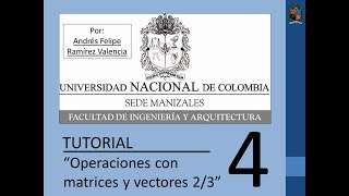 Tutorial 4 de MATLAB en español  Operaciones con matrices y vectores 23 [upl. by Lundeen]